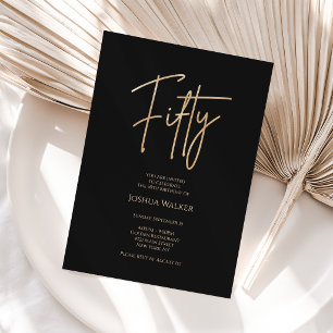 Convite de 50º Aniversário Preto Dourado Elegante