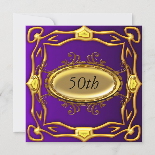 Convite de 50º Aniversário Roxo e Dourado (Frente)