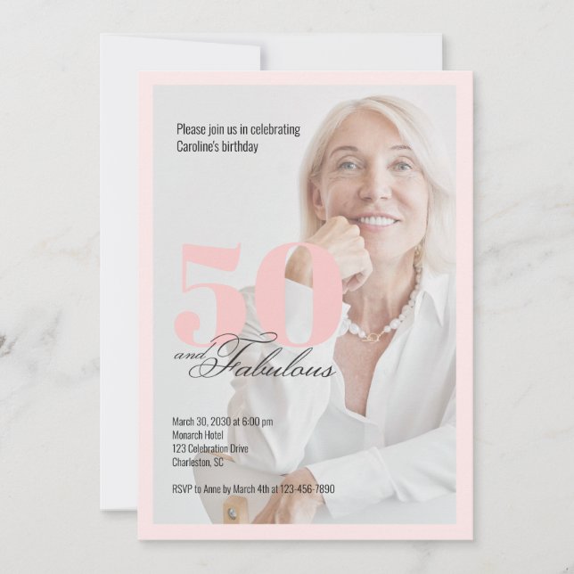 Convite de 50 & Fabuloso Rosa para 50º Aniversário (Frente)