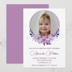 Convite de 5 de aniversário Elegante Photo Floral 