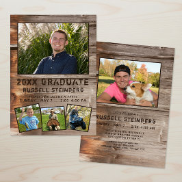 Convite de 5 Fotos de Madeira Rústica de Formatura