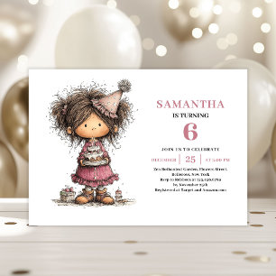 Convite de 6º Aniversário Menina Divertida Fantasi
