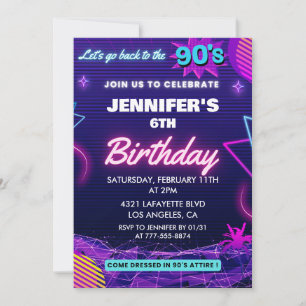 convite de 6º aniversário tema anos 90 Retro