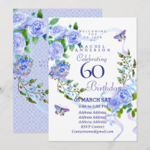 Convite de 60º aniversário Blue Rose Ribbon