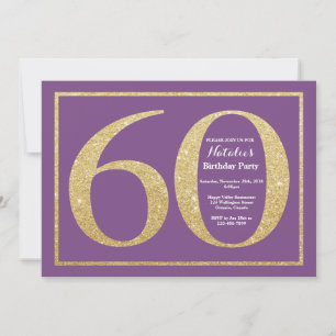 Convite de 60º Aniversário Brilho Roxo e Dourado