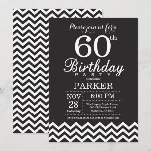 Convite de 60º Aniversário Chevron Preto e Branco