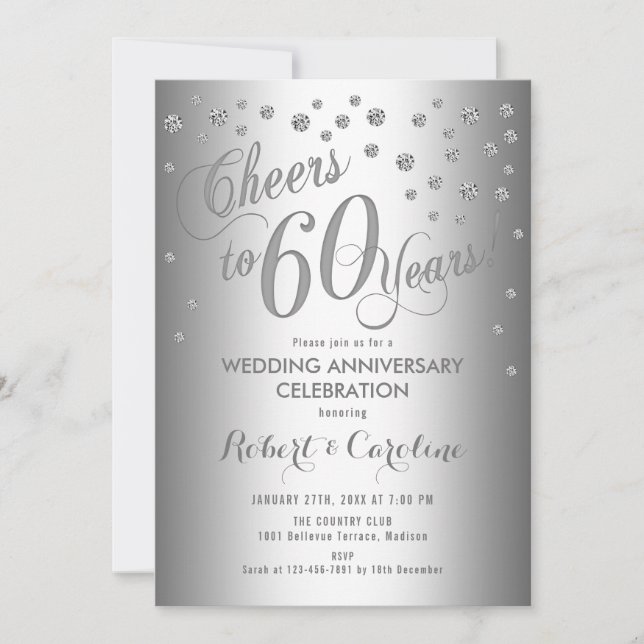 Convite de 60º Aniversário de Casamento - Branco P (Frente)