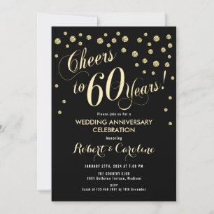 Convite de 60º Aniversário de Casamento - Preto e 