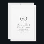 Convite de 60º aniversário do Silver minimalista<br><div class="desc">Este minimalista convite de 60 anos de prata é perfeito para uma simples festa de aniversário. A design romântica moderna apresenta cinzas clássicas de prata e tipografia branca, pareadas com uma caligrafia rustica, mas elegante, com estilo antigo, com letra de mão. Personalizável em qualquer cor. Mantenha o design simples e...</div>