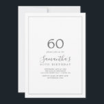 Convite de 60º aniversário do Silver minimalista<br><div class="desc">Este minimalista convite de 60 anos de prata é perfeito para uma simples festa de aniversário. A design romântica moderna apresenta cinzas clássicas de prata e tipografia branca, pareadas com uma caligrafia rustica, mas elegante, com estilo antigo, com letra de mão. Personalizável em qualquer cor. Mantenha o design simples e...</div>