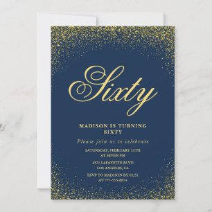Convite de 60º aniversário elegante Dourado Marinh