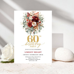 Convite de 60º Aniversário Elegante Floral Burgund