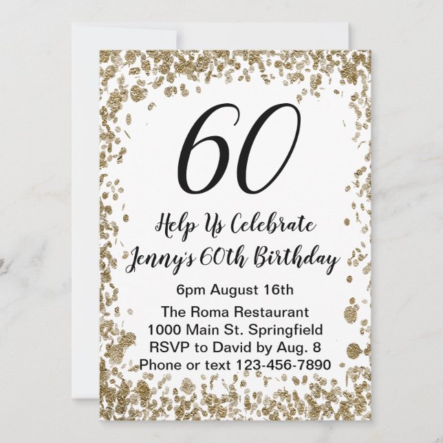 Convite de 60º Aniversário Elegante para Ela em Do (Frente)