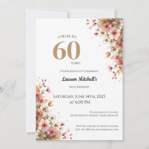 Convite de 60º Aniversário Estilo Floral Dourado E