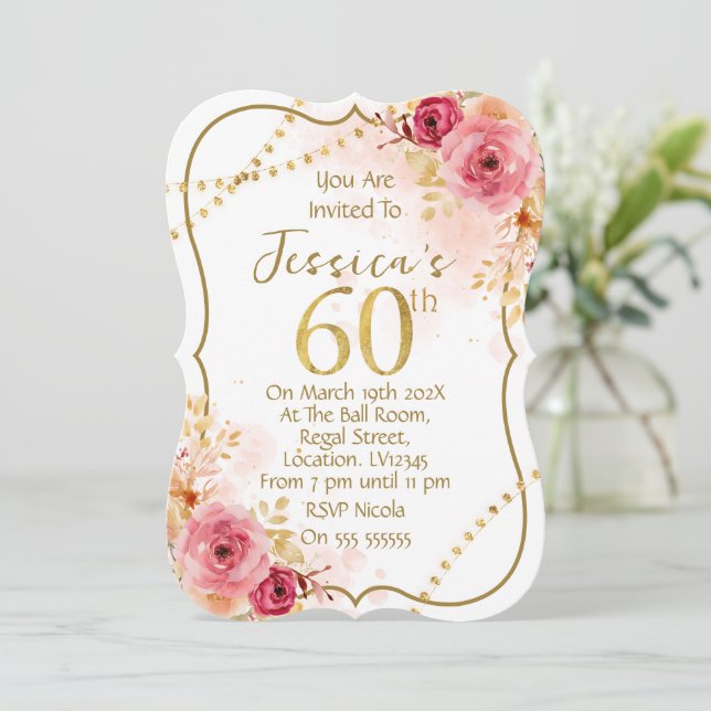 Convite de 60º Aniversário Floral (Em pé/Frente)