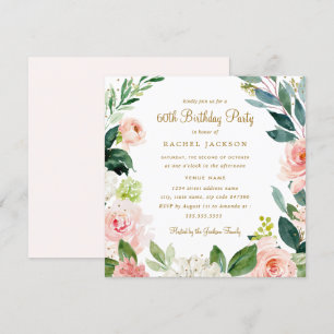 Convite de 60º Aniversário Floral com Aquarela e D