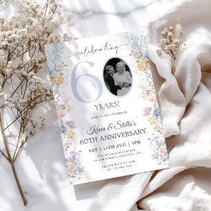 Convite de 60º Aniversário Floral Com Foto