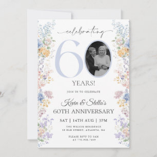 Convite de 60º Aniversário Floral Com Foto