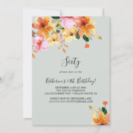 Convite de 60º Aniversário Floral Pintado Elegante