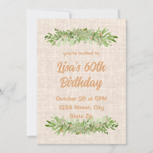 Convite de 60º Aniversário – Linen Greenery Sess