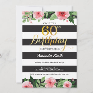 Convite de 60º Aniversário para Mulheres. Floral D