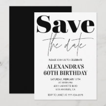 convite de 60º aniversário Preto Branco Salve a da