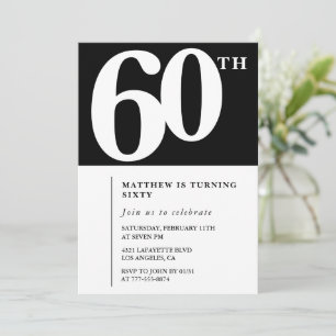 Convite de 60º aniversário preto Elegante Chique S