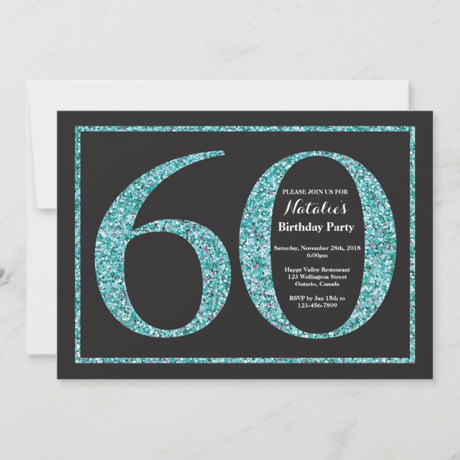 Convite de 60º Aniversário Quadro Negro com Brilho (Frente)