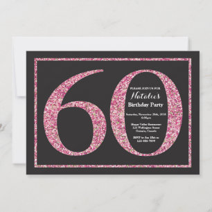 Convite de 60º Aniversário Quadro Negro com Brilho
