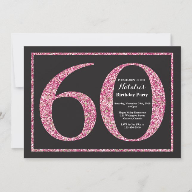 Convite de 60º Aniversário Quadro Negro com Brilho (Frente)