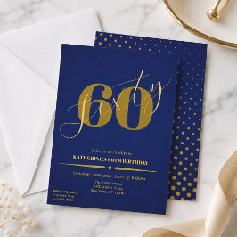 Convite de 60 Anos Azul e Dourado Elegante