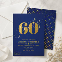 Convite de 60 Anos Azul e Dourado Elegante