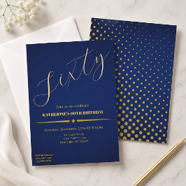 Convite de 60 Anos Azul e Dourado Elegante para 60