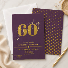 Convite de 60 Anos de Idade Elegante Ameixa e Dour