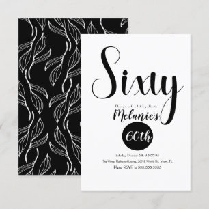 Convite de 60 anos Moderno Preto e Branco com Folh