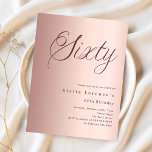 convite de 60 anos para o orçamento do script rosa<br><div class="desc">Um convite moderno e na moda para uma 60ª festa de aniversário. fundo de gradiente rosa dourado e a palavra Cinquenta escrita com letras elegantes de letras grandes em ouro rosa escuro. Personalize e adicione um nome e detalhes da parte. 1 folha = 1 convite impresso de borda a borda....</div>