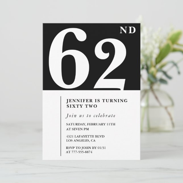 Convite de 62º aniversário Elegante Mulher Chic Si (Em pé/Frente)