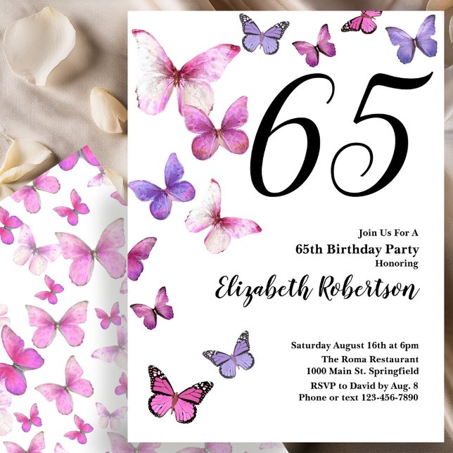Convite de 65º Aniversário Borboleta 65 em Rosa/Ro (Criador carregado)