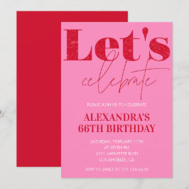 Convite de 66º aniversário Elegant Pink Glitter Gl