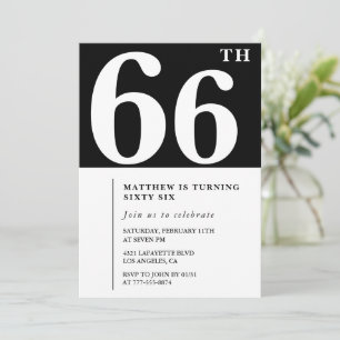 Convite de 66º aniversário preto Elegante Chique S