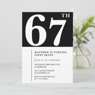 Convite de 67º aniversário preto Elegante Chique S