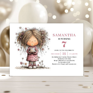 Convite de 7º Aniversário da Menina Excêntrica Ros