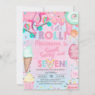 Convite de 7º aniversário de menina de doces e pat
