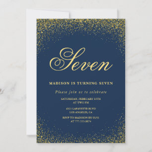 Convite de 7º aniversário elegante Dourado Marinho