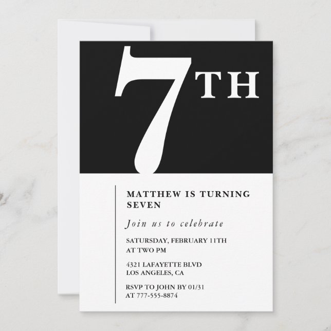 Convite de 7º aniversário elegante Menino Chic Pre (Frente)