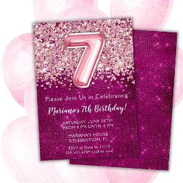 Convite de 7º Aniversário Menina Rosa Magenta Bril