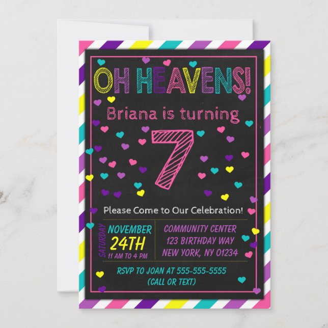 Convite de 7º aniversário para festa de aniversári (Frente)
