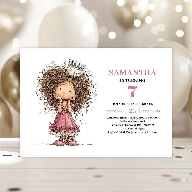 Convite de 7º Aniversário Quirky Kids Rosa Digital (Quirky Kids 7th Birthday Invite Pink Digital)