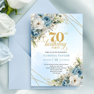 Convite de 70º Aniversário Azul Poeirento Romântic