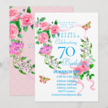 Convite de 70º aniversário com fita rosa